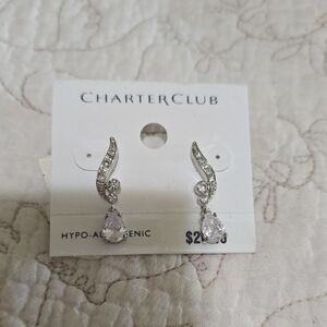 Charter Club Silver and White Crystal Earrings